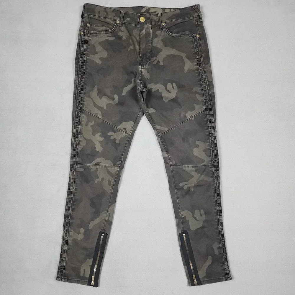 True Religion Mick Jeans Mens 33 Camo Slouchy Skinny Moto Biker Ankle Zip